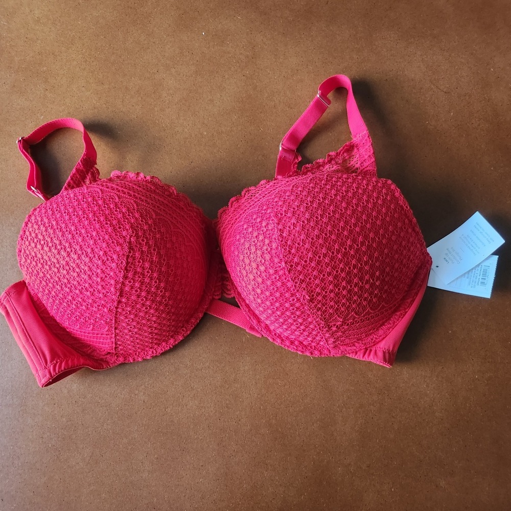 Auden Womens Bra 40DD NWT red push up comfort wire deep plunge